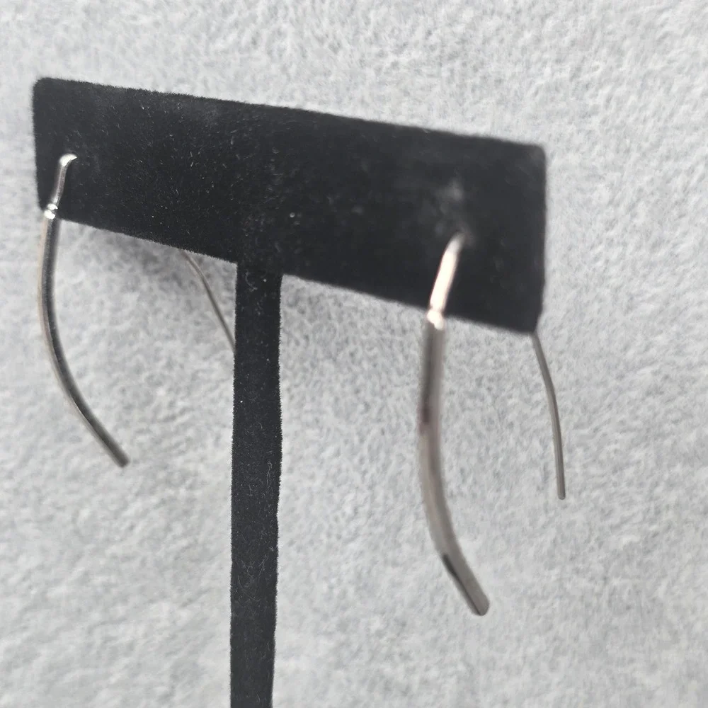Sterling Silver Arc Threader Earrings Minimalist Curved Bar Pull Through Dangle